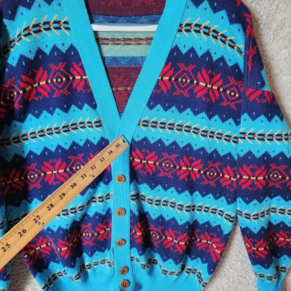 VTG Gibi Western Aztec Striped‎ Button Long Sleeve Cardigan Sweater Size Large